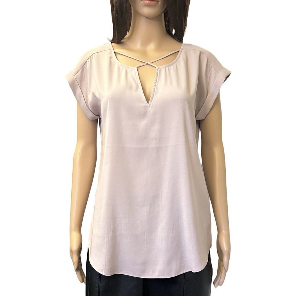 Express Women's Short Cap Sleeves Top Light Pink V-Neck Blouse Stretch Size S